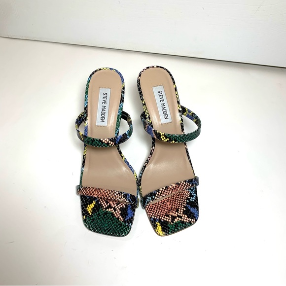 Steve Madden Multicolor Snake Print Stiletto Slide-in Sandal Michele Square Toe - Picture 3 of 10